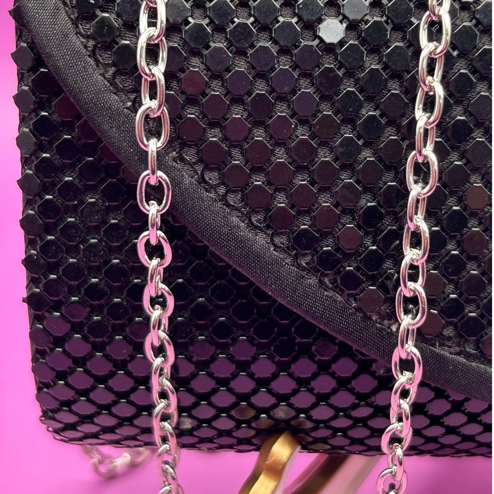 Lulu Townsend Black Mesh Evening Clutch Bag with Detachable Chain Strap - Picture 7 of 11